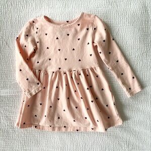 H&M Printed Cotton Dress - Light Pink with Red Hearts - Toddler Girls Size 2T